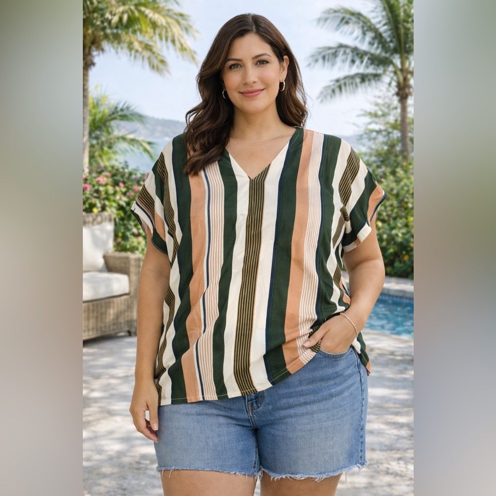 Striped Multicolor V-Neck Women's Top